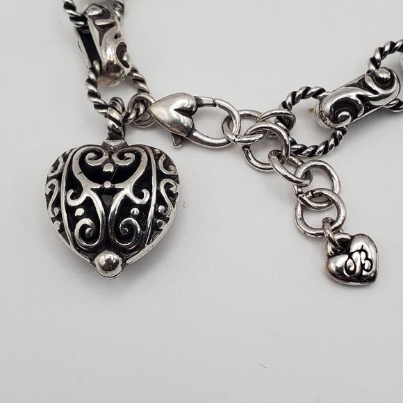 Brighton Bibi Heart Thick Ornate Chain Silver Plate Bracelet 7-8" - Picture 2 of 9